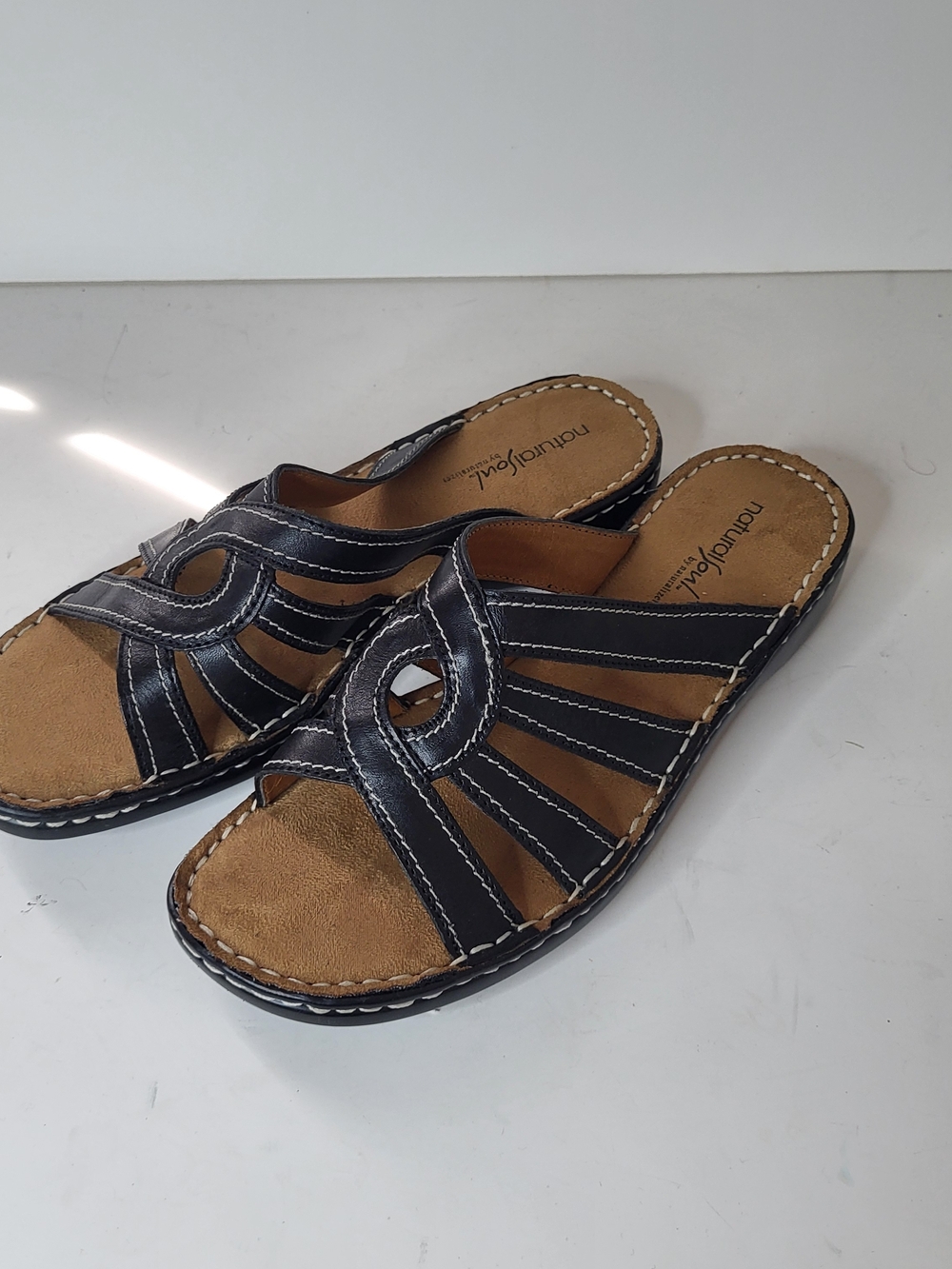 NEW Natural Soul Black Leather Slide Sandals
